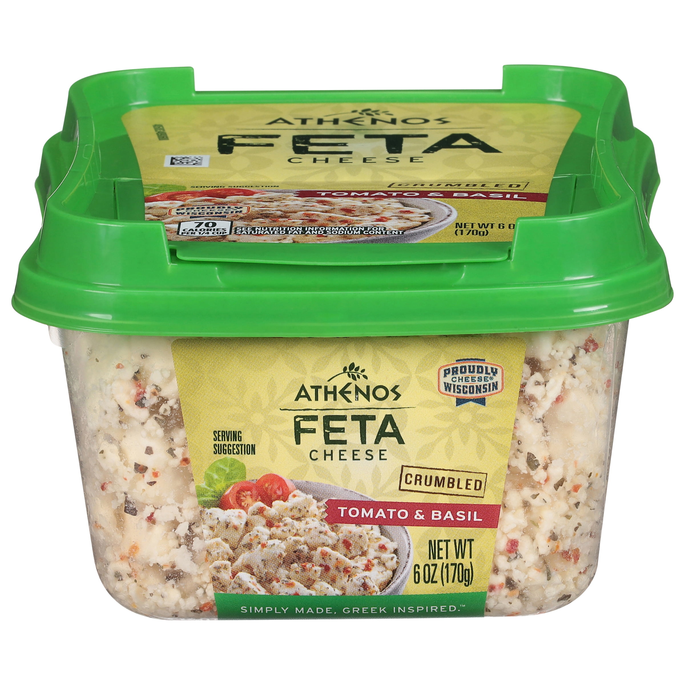 Athenos Tomato & Basil Crumbled Traditional Feta Cheese 6 oz, Tub, Refrigerated