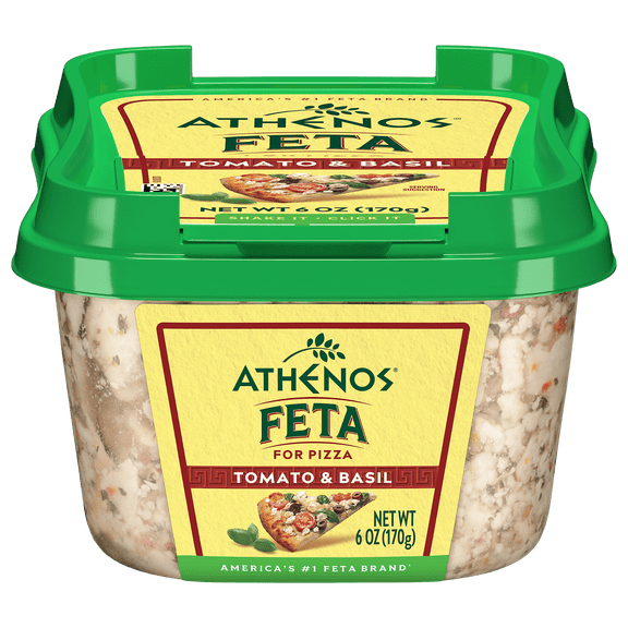 Athenos Tomato & Basil Crumbled Traditional Feta Cheese 6 oz, Tub, Refrigerated
