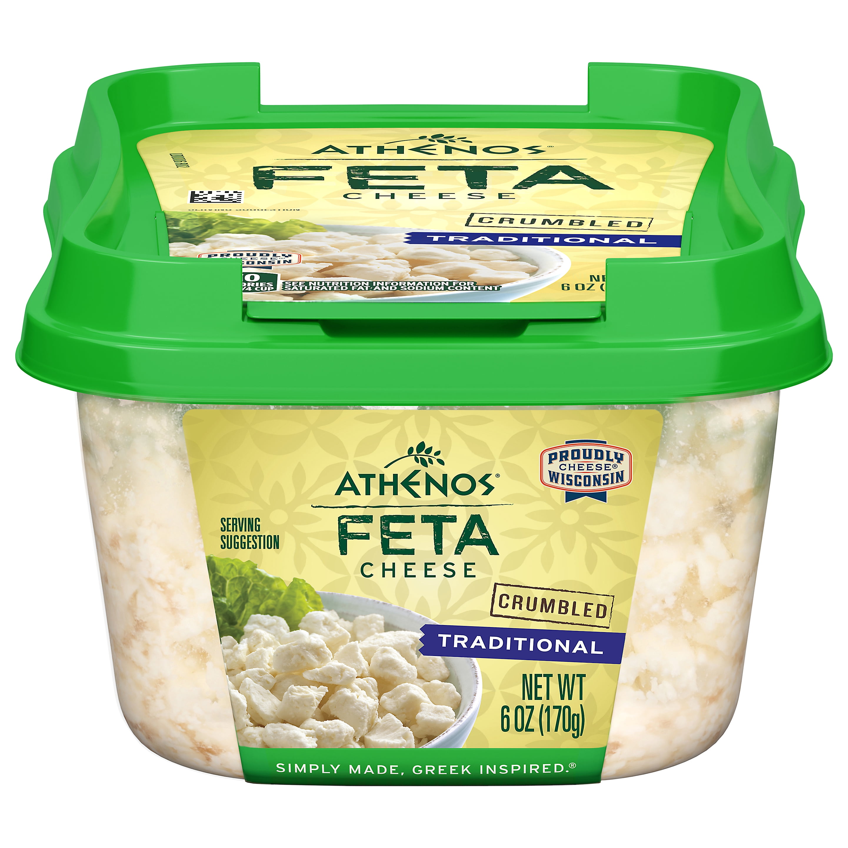 Athenos Crumbled Traditional Feta Cheese 6 oz, Refrigerated, Plastic Tub