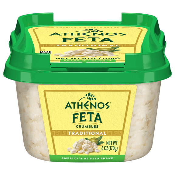 Athenos Crumbled Traditional Feta Cheese 6 oz, Refrigerated, Plastic Tub