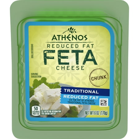 Athenos Traditional Feta Cheese Chunk with Reduced Fat, 6 oz Tub