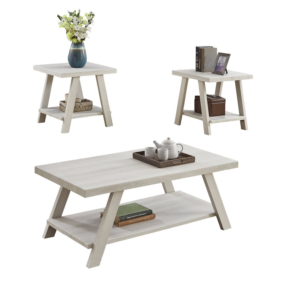 Athens White Engineered Wood Coffee Table Set with Shelf