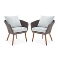 thumbnail image 1 of Athens All-Weather Brown Wicker Outdoor Chairs with Light Gray Cushions, Set of 2, 1 of 11