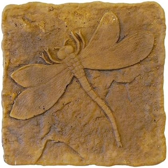 Athens Autumn Wheat Dragonfly Stepping Stone, 12 Square Concrete Garden Accent with Raised Dragonfly Design, Durable Outdoor Patio or Pathway Decor, Natural Brown Tones, Hand Cast Artisan Finish