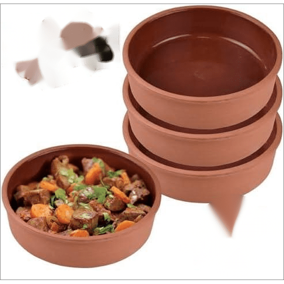 Athens Clay Bowl Set of 4, Terracotta 5.7-inch Bowls, 14.2 Oz Ancient Pottery, Glazed Inside Cooking Clay Bowls in Box, Turkish Clay Yogurt Pots, Earthenware for Mexican Dishes, 4 Pcs, 420 cc