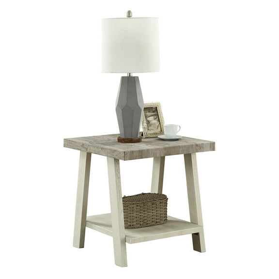 Athens Contemporary End Table with Storage Shelf | Weathered Gray & Beige Two-Tone Finish | 24"W x 22"D x 23"H