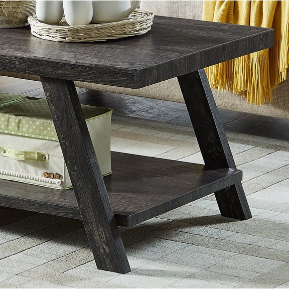 Athens Contemporary Replicated Wood Shelf Coffee Table in Charcoal Finish