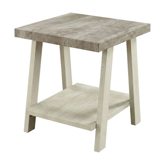 Athens Contemporary Two-Tone Wood Shelf End Table in Weathered Gray and Beige