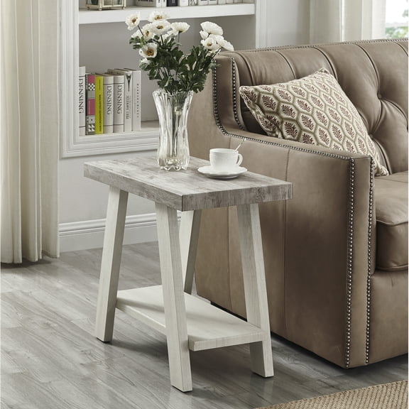 Athens Contemporary Two Tone Wood Side Table with Storage Shelf Weathered Gray & Beige Stylish Accent Table for Living Room Bedroom