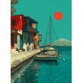 thumbnail image 1 of Athens Greece Harbor Canvas Wall Art, Greek Town Sailboat Port Print, Travel Home Wall Decor, 1 of 8