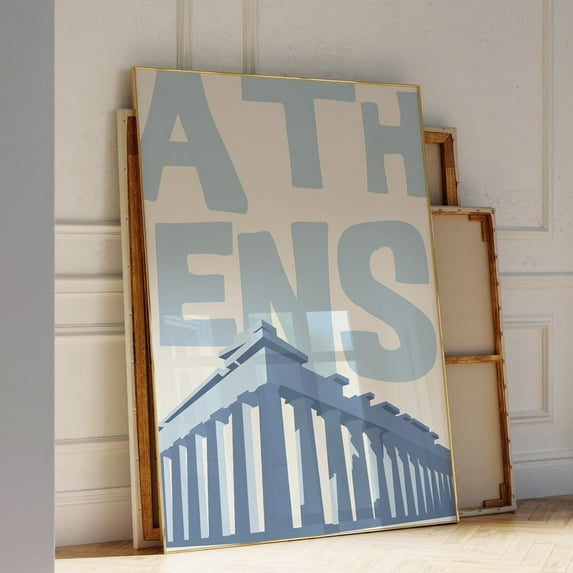 Athens Parthenon Wall Art - Blue Greece Travel Poster - Modern City Decor - Minimalist Architecture Print Gift Idea Wall Art, Modern Wall Decor, 8x12 UNFRAMED
