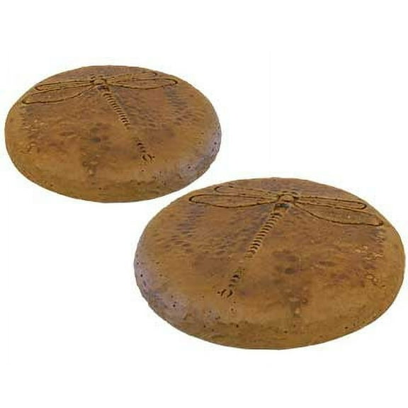 Athens Round Dragonfly Stepping Stones, Autumn Wheat, 2 Pack