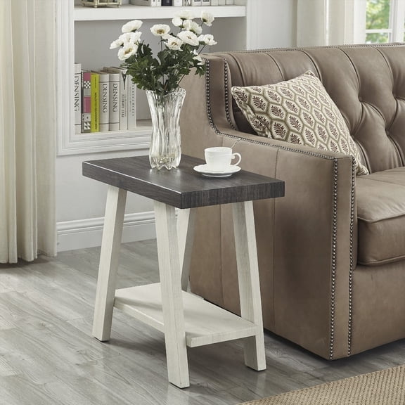 Athens Side Table in Weathered Charcoal & Beige - Two-Tone Wood
