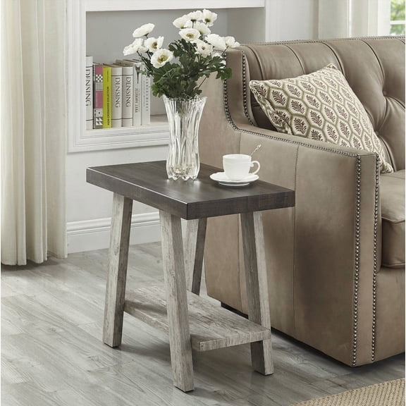 Athens Two-Tone Wood Side Table with Weathered Walnut and Gray Finish for Modern Homes