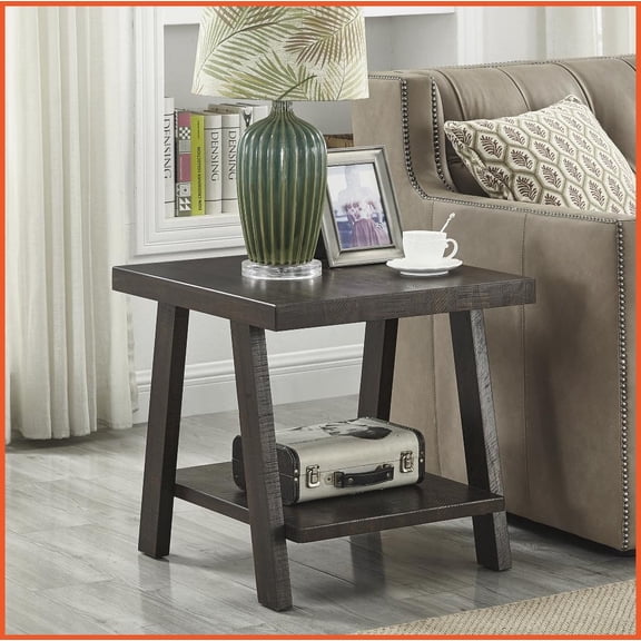 Athens Weathered Espresso Wood Coffee Table with Splayed Legs & Extra Shelf, Space-Saving for Living Room
