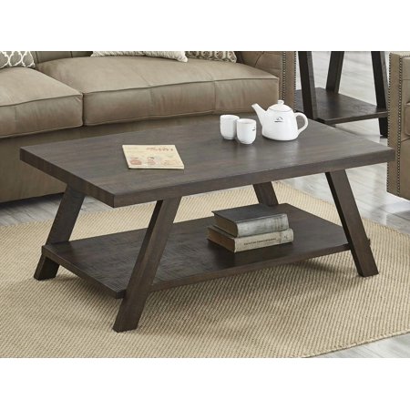 Athens Weathered Espresso Wood Shelf Coffee Table with Extra Storage