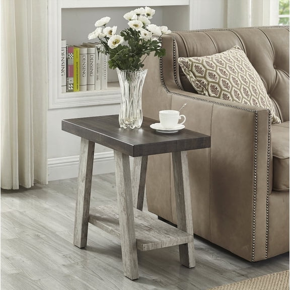 Athens Weathered Walnut and Gray Two-Tone Wood Shelf Side Table