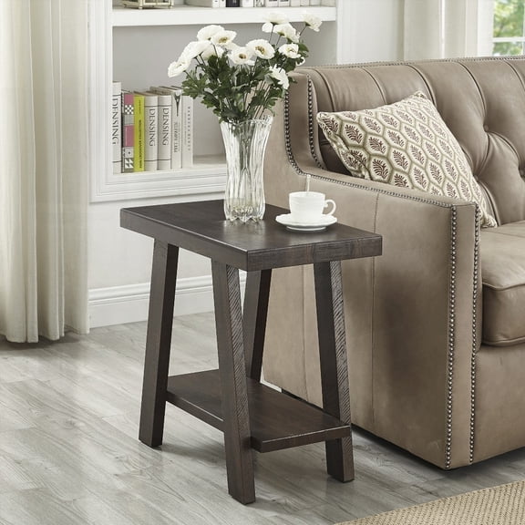 Athens Wood Side Table in Weathered Espresso - Has Extra Storage Shelf Below