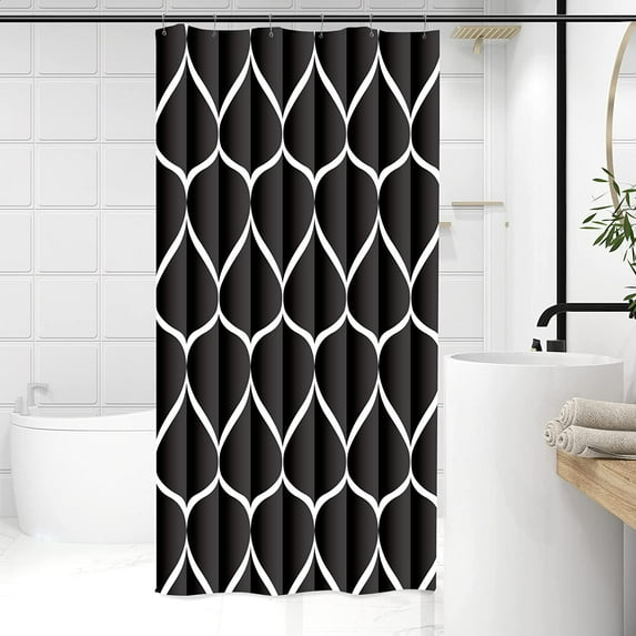 Athenstics Black Stall Half 36 x 72 Inch Cloth Shower Curtain, Waterproof Design and Polyester, Quick-Drying, Heavy Duty Small Shower Curtains Set for Bathroom, Durable and Washable with 8 Metal Hooks