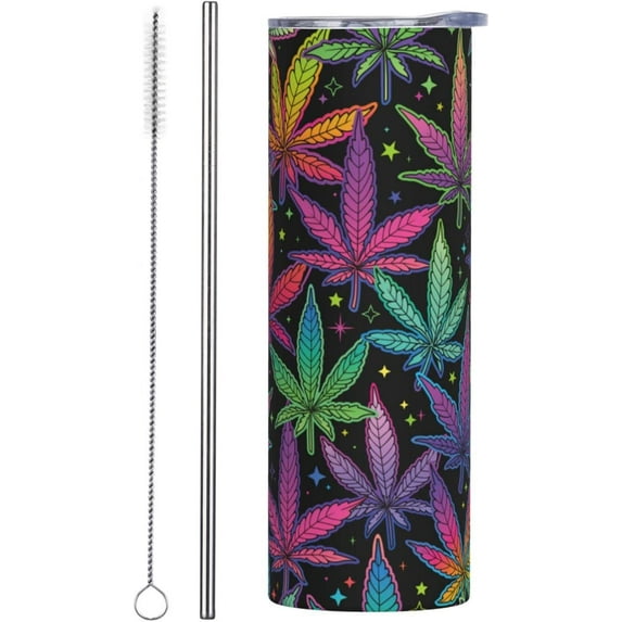 Athenstics Colorful Marijuana Leaf Coffee Cup 20 Oz Stainless Steel Mug With Lid Mens Womens Travel Mug Birthday Gifts Vacuum Insulated Tumblers Cups Mugs