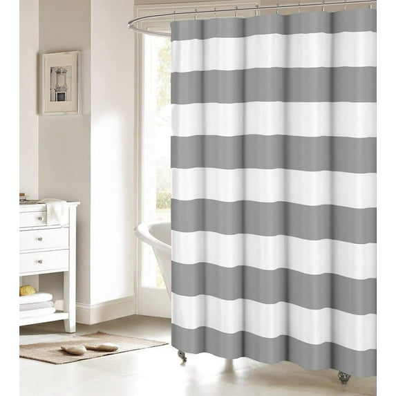 Athenstics Grey Stripe Shower Curtain for Bathroom, Gray White Stripe Polyester Fabric Shower Curtains Decorative Curtains for Bathroom Curtain Sets with Hooks Extra Long 72" x 84"