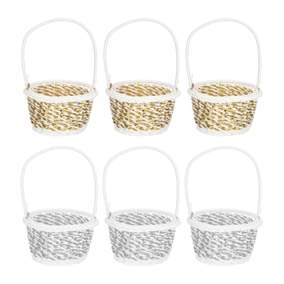 KONTONTY 6 Pcs Handmade Storage Baskets Small Woven Baskets for Organizing Metallic Silver Style