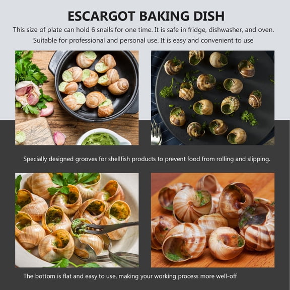 KONTONTY Ceramic Escargot Baking Plate, Black, 6-Hole, Non-Slip Grooves, Home Use