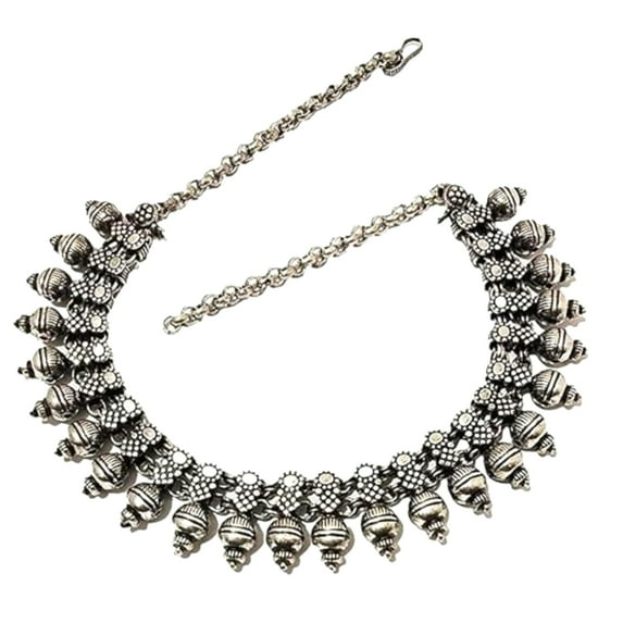 Athizay Oxidized Indian Jewelry for Women Antique Texture Fashion Necklaces Silver Color Metal Modak Beads Heavy Embellishment