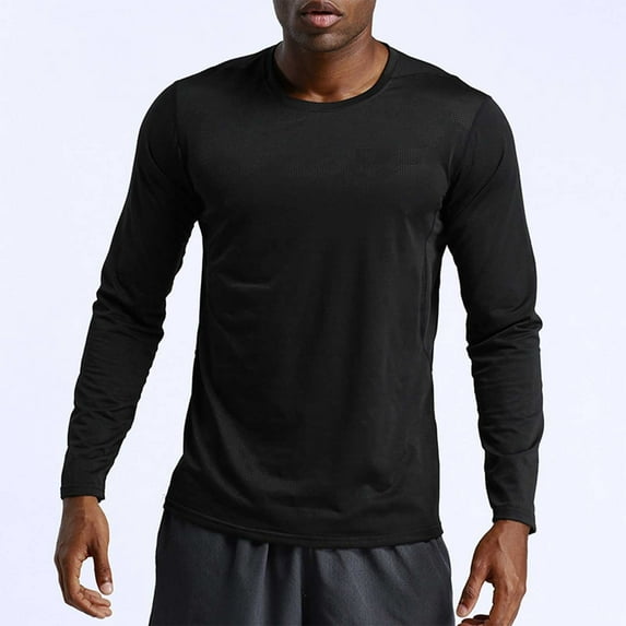 Athleisure Sweatshirts for Men Fashion Man Solid-Color Sports Fitness Speed-Dry Running Long Sleeve Round-Neck Fall Winter Fashion Party Casual Indoor Undershirt