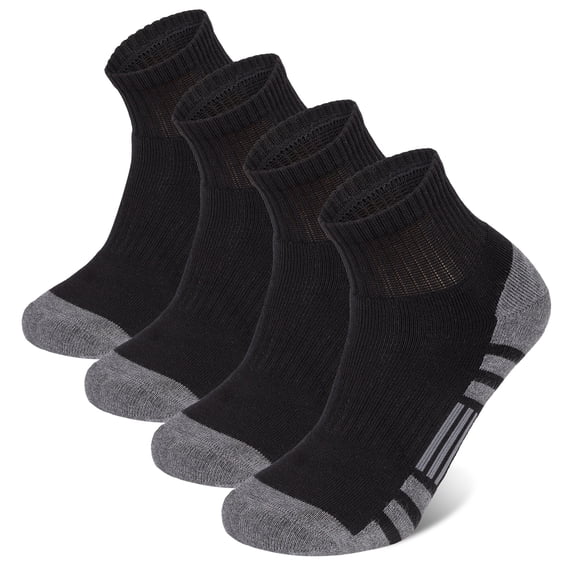 Athlemo Athletic Quarter Socks 4-Pack, Cushioned Breathable Sports Socks for Men, Sizes 10-13 & 13-15