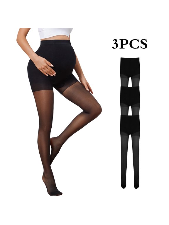 Maternity Pantyhose Stocking Reinforced Toe and Leg Support,Black Medium