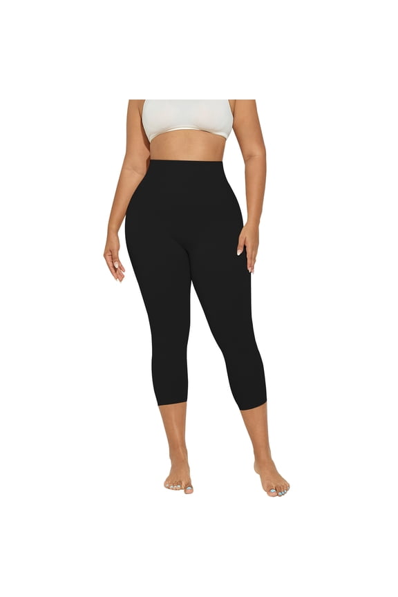 Plus High-Waisted Tummy Control Shaping Pants Anti-Cellulite Capri Leggings for Women