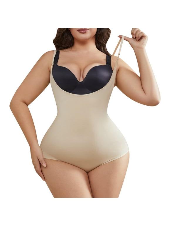 Plus Size Women's Shapewear Tummy Control Body Shaper Open-Bust Bodysuit Waist Trainer