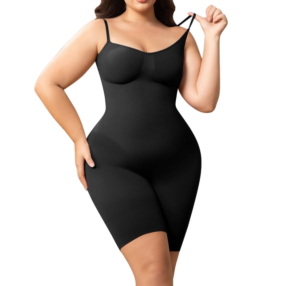 Athlemo Plus Size Womens Shapewear Mid-Thigh Bodysuit with Tummy Control,Body Shaper