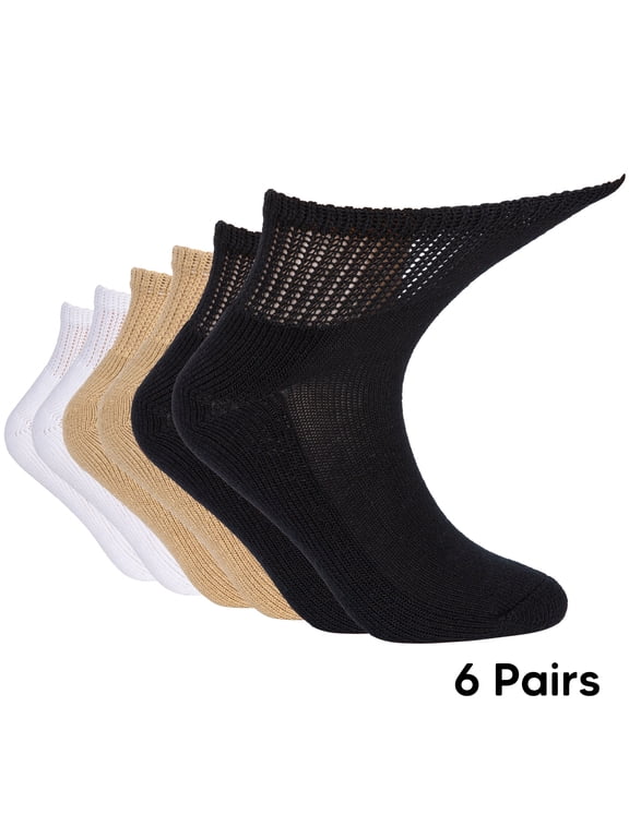Socks Men & Women Non-Binding Loose Top Ultimate Comfort Quarter-Length (6 Pairs)