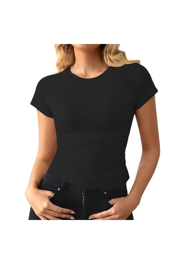 Women's Short Sleeve Light Compression Underwear Seamless Base Layer Top Black