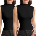 thumbnail image 1 of Athlemo Women's Sleeveless Racerback High Neck Casual Basic Ribbed Fitted Tank Top, 1 of 2
