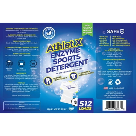 AthletX Amazing Active Wear Sports Detergent - Powerful Natural Enzymes Eliminate Stain & Odors Making Laundry Athletic Wear Fresh & Clean- USA Made