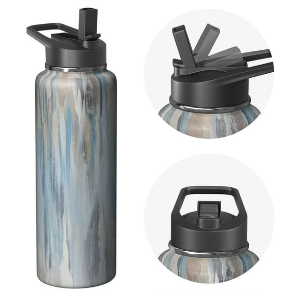 Athlete Supreme 40oz Triple Walled Stripes Themed Water Bottle Stainless Steel Insulated With Straw Leak Proof