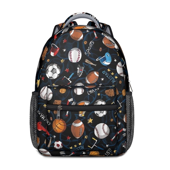 Athlete Themed Sports Backpack with Baseball Soccer Football Print for School Travel Gift