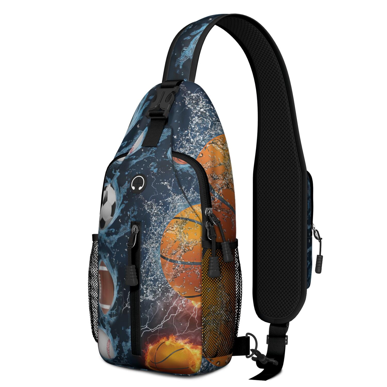 Athlete’s Team Sling Backpack for Softball and Football Lovers – Durable Crossbody Bag Featuring Breathable Padding, Anti-Theft Pocket, Mesh Side Pockets, Adjustable Strap, Ideal for Trai
