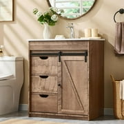 MIHOVER 30" Farmhouse Bathroom Vanity with Sink, Bathroom Dresser with 3 Drawers & Adjustable Shelves