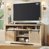 MIHOVER TV Stand for 75" TVs with Sliding Door, Adjustable Shelf & Storage, 32"Tall Modern Media Console for Living Room