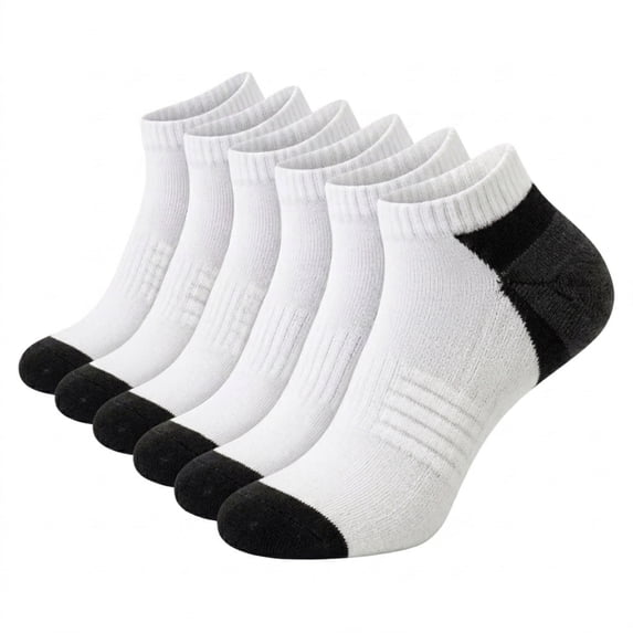 Athletic Ankle Socks for Men & Women 6 Pairs, Cushioned Sports Socks with Arch Support, Performance Training Socks, Breathable Comfort Socks, White/Black, Shoe Size 9-11
