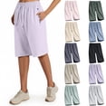 thumbnail image 1 of Athletic Bermuda Shorts for Women Knee Length Elastic Waisted Summer Casual Drawstring Workout Shorts with Pockets Light pink L, 1 of 6
