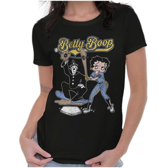 Athletic Betty Boop Baseball Player Womens Slim Fit Graphic Tee Brisco Brands X