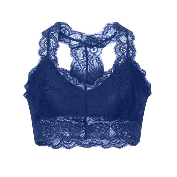 Athletic Bras for Women High Support Large Bust Women's Racerback Floral Lace Bra, Hollow out Wide Strap Pull on Breathable Bralette Blue XL