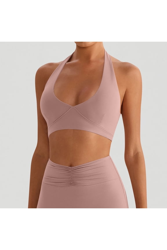 Athletic Bras for Womens Halter Neck Backless Sexy Bra High Elasticity Push Up Tight Tops with Removable Padded Bra Red M