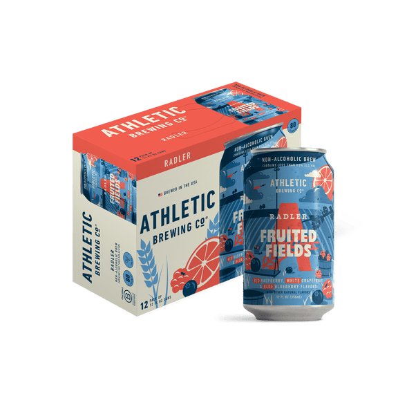 Athletic Brewing Company Fruited Fields Radler, Craft Non-Alcholic Beer, 12 Pack, 12 fl oz, <0.5% ABV