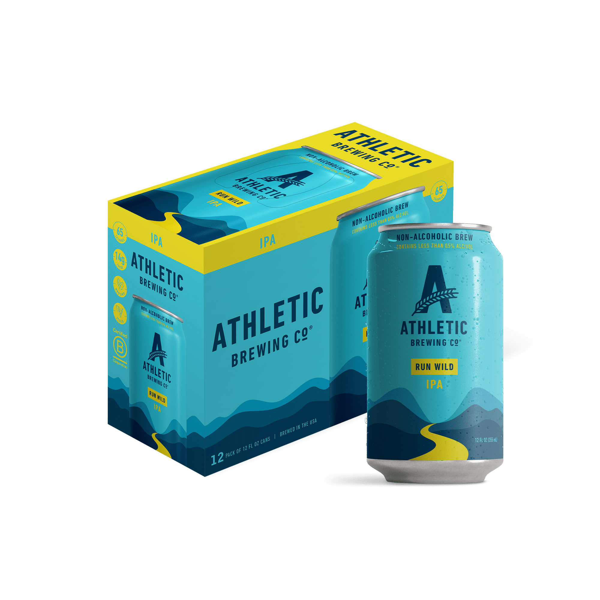 Athletic Brewing Company - Craft Non-Alcoholic Beer - Run Wild Session IPA, Low Calorie, Award Winning, 12 fl oz Cans, Pack of 12